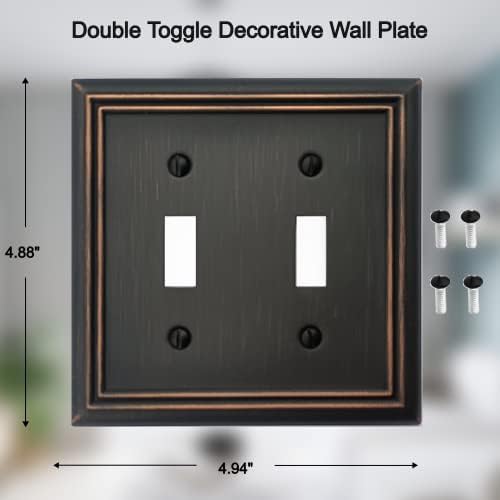 Double Toggle Light Switch Cover Adler Metal Wall Plate, 2-Pack Aged Bronze 2 Gang, Light Switch Cover Decorative Wallplate, Durable