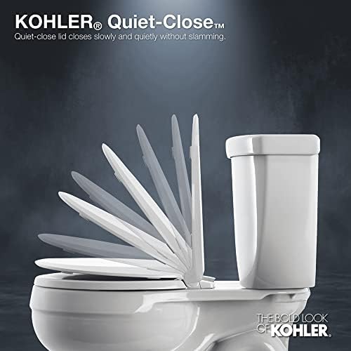 KOHLER K-4636-0 Cachet Elongated, Grip-Tight Bumpers, Quiet-Close Release Hinges, Quick-Attach Hardware, No Slam Toilet Seat, White