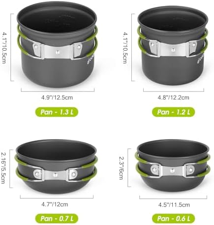 Odoland 16pcs Camping Cookware Mess Kit, Lightweight Pot Pan Mini Stove with 2 Cups, Fork Spoon Kits for Backpacking, Outdoor Camping Hiking and Picnic