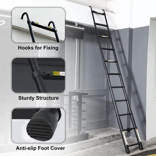 Telescopic Ladder, 20.34FT RIKADE Aluminum Telescoping Ladder with Stable Hook and Non-Slip Feet, Portable Extension Ladder for Household and Outdoor Working 330lb Capacity