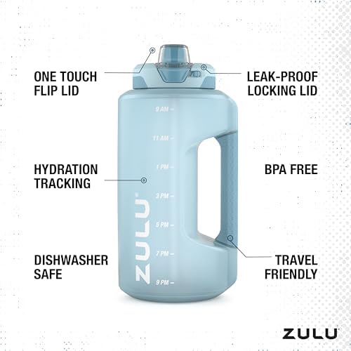 ZULU Goals Large Water Bottle Jug with Time Marker & Handle for All Day Hydration | Silicone Soft Straw with Locking Leak-Proof Lid | For Gym, Camping, Workout, and Outdoors | BPA-Free | 64oz, 128oz