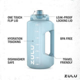 ZULU Goals Large Water Bottle Jug with Time Marker & Handle for All Day Hydration | Silicone Soft Straw with Locking Leak-Proof Lid | For Gym, Camping, Workout, and Outdoors | BPA-Free | 64oz, 128oz