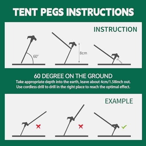 20 Pack 8" Screw in Tent Stakes for Drilling with Hex Heads - Heavy Duty Stainless Steel Tent Pegs/Nails/Spikes, Ground Anchors, Grow in Dark - for Camping, Grassland, Portable Box (Orange)