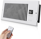 Quiet Register Booster Fan Fits 4" x 10" (DUCT OPENING CUTOUT), 10-Speed Smart Heating Cooling AC Vent Booster Fan w/Remote Control & Thermostat Control (Vertical Grille - White) - Corded