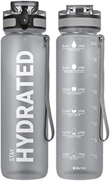 Sahara Sailor Water Bottle 32oz, Durable and Leakproof Water Bottles Motivational with Time Marker, Tritan, BPA Free, Wide Mouth with Easy Clean Brush for Gym, Travel, Home, School, Office (1 Bottle)