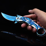 Pocket Knife for Men, Cool Folding Knife With 3D Blue Dragon Relief, Great Gift Edc Knife For Men Outdoor Survival Camping Hiking