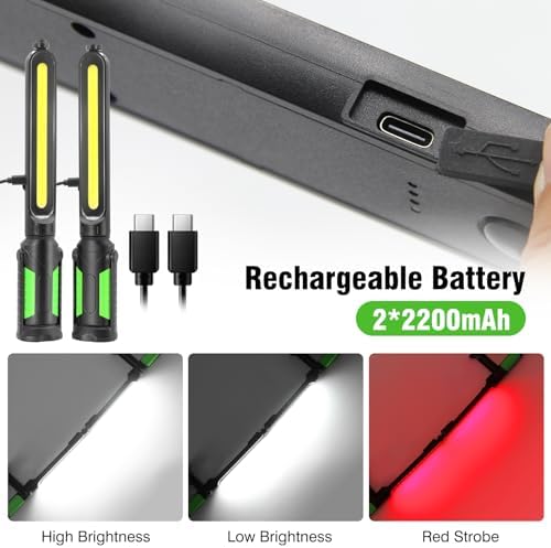 SYLSTAR Work Light for Mechanic, 2400LM LED, 4400mAh Rechargeable, Magnetic, Underhood Work Light with Hooks for Car Repairing/Inspection/Garage/Workshop/Emergency