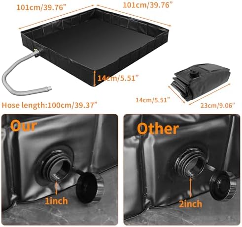 41"x41"x5" Portable Shower Pan Camping Shower Base Collapsible Temporary Shower Stall with Drain Hose Durable Foldable Basin for RV Outdoor Bathing Pets Tent Indoor Outdoor Use