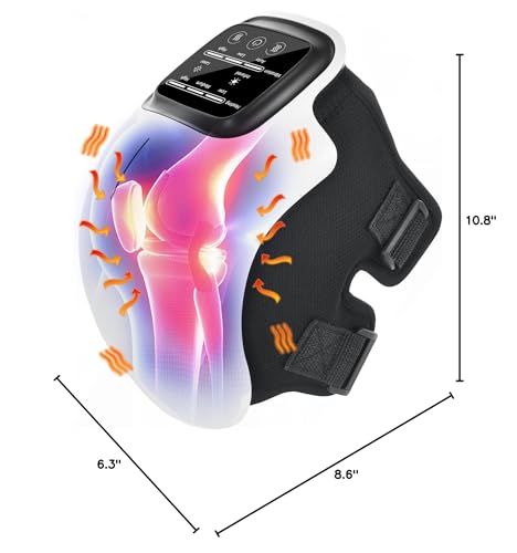 Pokytcox Knee Massager, Large LED Screen, Adjustable Temperature,Cordless Knee Massager with Heat and Vibration, Portable Massager for Knee Discomfort, Longer Knee Straps 48CM