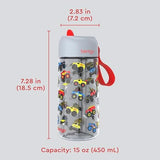 Bentgo Kids Water Bottle - Leak-Proof, Durable Tritan, BPA-Free 15 oz. Cup for Kids/Toddlers Ages 3+, Safe Sip Spout, Carrying Handle, & Dishwasher Safe for School, Sports, Daycare & Camp (Trucks)