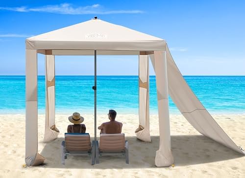 Beach Cabana, 6.2' x 6' Portable Canopy with Side Wall, 4 Adjustable Height, UPF 50+ UV Protection, Easy to Set Up Cool Cabana Tent, Waterproof Beach Shelter for Outdoor Patio