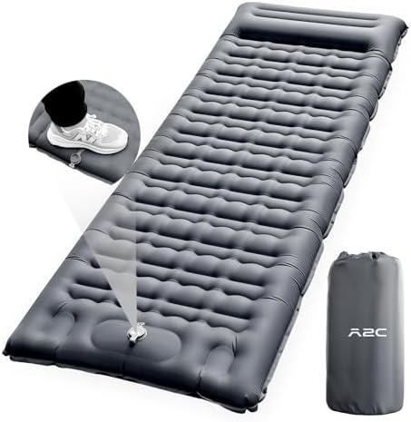 A2C Camping Sleeping Pad, Ultralight Inflatable Sleeping Pads with Built-in Foot Pump & Pillow, Compact Camping Mattress for Backpacking, Hiking, and Traveling