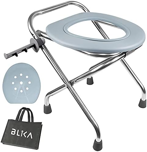 BLIKA Portable Toilet for Camping, 400LBS Stainless Steel Foldable Camp Travel Toilet for Adults, 16-Inch for Truckers, Camping, RV Travel, Road Trips, Outdoor Use