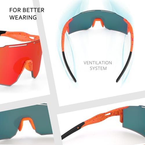 Ukoly Cycling Sunglasses for Men Women with 3 Interchangeable Lenses, Polarized Sports Sunglasses, Baseball Sunglasses