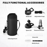Insulated Water Bottle 32 oz, Triple Wall Vacuum Stainless Steel (Cold for 48 Hrs), Leak Proof & Non-BPA, Modern Water Flask Jug with Paracord Handle & Straw Spout Lids, Ombre: White/Black