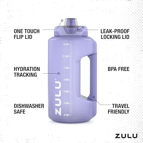 ZULU Goals Large Water Bottle Jug with Time Marker & Handle for All Day Hydration | Silicone Soft Straw with Locking Leak-Proof Lid | For Gym, Camping, Workout, and Outdoors | BPA-Free | 64oz, 128oz
