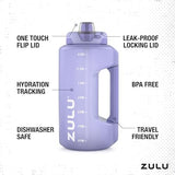 ZULU Goals Large Water Bottle Jug with Time Marker & Handle for All Day Hydration | Silicone Soft Straw with Locking Leak-Proof Lid | For Gym, Camping, Workout, and Outdoors | BPA-Free | 64oz, 128oz