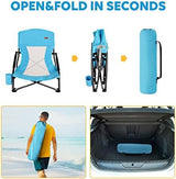 TOBTOS Low Beach Chair, Beach Chairs for Adults 2 Pack, Low Profile Folding with Cup Holder & Carry Bag, Heavy Duty Chair for Outdoor Sand, Camping, Concert, Travel