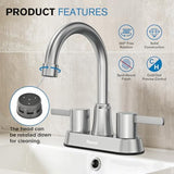 Bathroom Faucets, Bathroom Faucet 3 Hole, Bathroom Sink Faucet, Faucet for Sink 4 Inch 2 Handle Centerset, Lead-Free, with Copper Pop Up Drain (Brushed Nickel)