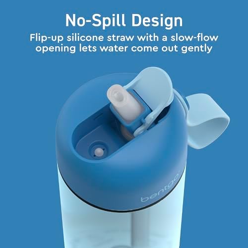 Bentgo Kids Water Bottle - Leak-Proof, Durable Tritan, BPA-Free 15 oz. Cup for Kids/Toddlers Ages 3+ - Safe Sip Spout, Carrying Handle, & Dishwasher Safe for School, Sports, Daycare & Camp (Blue)