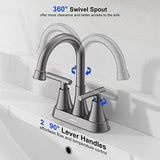 Bathroom Faucets for Sink 3 Hole, Hurran 4 inch Brushed Grey Bathroom Sink Faucet with Pop-up Drain and Supply Hoses, Stainless Steel Lead-Free Centerset Touch On Faucets for Vanity RV
