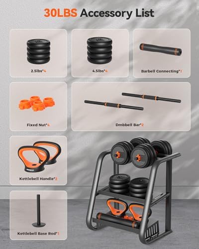 FEIERDUN Adjustable Dumbbells, 20/30/40/45/70/90lbs Free Weight Set with Connector, 5 in1 Dumbbells Set Used as Barbell, Kettlebells, Push up Stand, Weight Plate, Fitness Exercises for Home Gym Suitable Men/Women