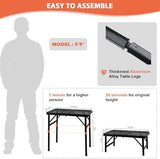 Camping Table with Mesh Desktop, Lightweight & Portable Small Folding Grill Table, Height Adjustable Metal Outdoor Table for Camp, Cooking, BBQ, RV, Picnic-2 FT Black