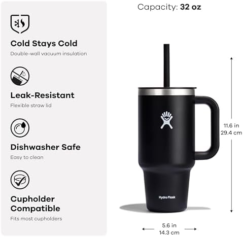 Hydro Flask 32 Oz Travel Tumbler with Handle, Lid and Straw - Insulated Stainless Steel in 32 Oz Botanical Bliss Green