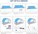 Beach Tent - Beach Shade Canopy Compact Fold (16.9x3.9″), Own Patent, 360° Ventilation, Large Side Storage Pocket, UV Protection Portable Sun Shelter for Beach (Blue, 106 * 65 * 61″)