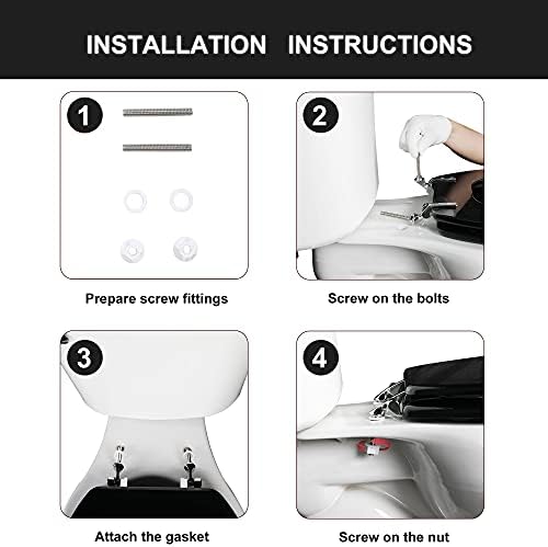 Black Round Toilet Seat Natural Wood Toilet Seat with Zinc Alloy Hinges, Easy to Install also Easy to Clean, Scratch Resistant Toilet Seat by Angol Shiold (Round, Black)