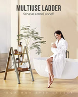 WOA WOA 3 Step Ladder, Foldable Step Stool, Aluminum Lightweight Ladder for Home Kitchen Closet, Anti-Slip Pedals, Ease of Folding, Portable, 300lbs Capacity - Gold