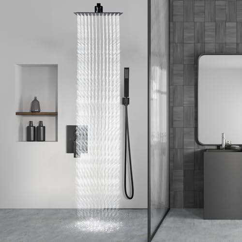 Aolemi Shower Faucet Set Rain Shower System with Handheld Spray Bathroom Shower Combo Rough-in Valve and Shower Trim Kit Included Matte Black 8 Inch Wall Mount Shower Head