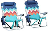 ALPHA CAMP Beach Chairs Set of 2 with Cooler Bag 4 Position Classic Lay Flat Folding with Backpack Straps Support 250LBS (Sky Blue)