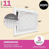 Simply 10x20x1 Air Filter, Merv 11, MPR 1000, 6 Pack, For Home AC Furnace & HVAC (Actual Size: 9.75"x19.75"x0.75") DUST, Pet, & Allergy Control