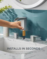 FORIOUS Square Brushed Nickel Bathroom Faucets 3 Hole, Waterfall 8 Inch Widespread Bathroom Sink Faucet with Metal Pop-up Drain and Supply Lines, Two Handles for Vanity, Lavatory, Restroom