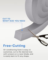 2Packs Air Conditioner Foam Tape with Adhesive, 1''X1''X 6.5 Ft Window Weather Stripping, High Resilience Ac Window Seal Kit Foam Insulation for Winter Summer (6.5ft X 2 Rolls, Grey)