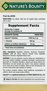 Nature's Bounty Active Mind Dietary Supplement, Supports Focus and Attention, 1000 mg Cognizin with L-Theanine and Caffeine Pills, 60 Caplets