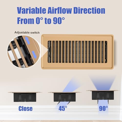 Floor Register 4x10, Brown Floor Vent Covers for Home Floor, Sidewall, Heavy Duty Steel Walkable Floor Grates, Adjustable Air Vent Covers Rust Proof Finish, 4" x 10'' Floor Vent, 6 Pack