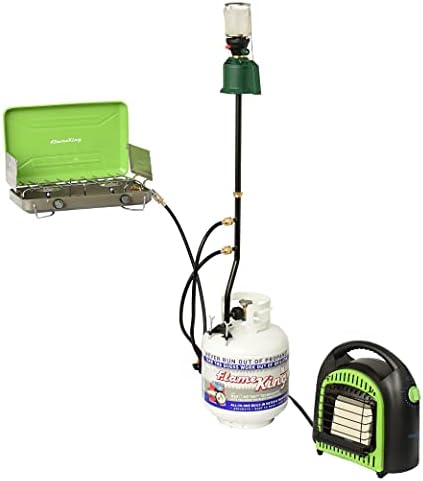 Flame King FK-DP2PC 3 Outlet Adapter 20 to 1LB Propane Distribution Post Pole Tree Stem Stand for Stove, Lanterns, and Camping, Black