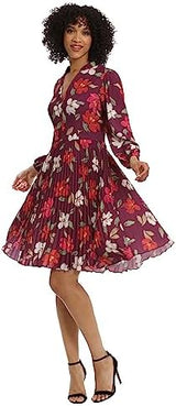 Maggy London Women's V-Neck Pleated Skirt Dress Career Workwear Desk to Dinner Event Party Guest of
