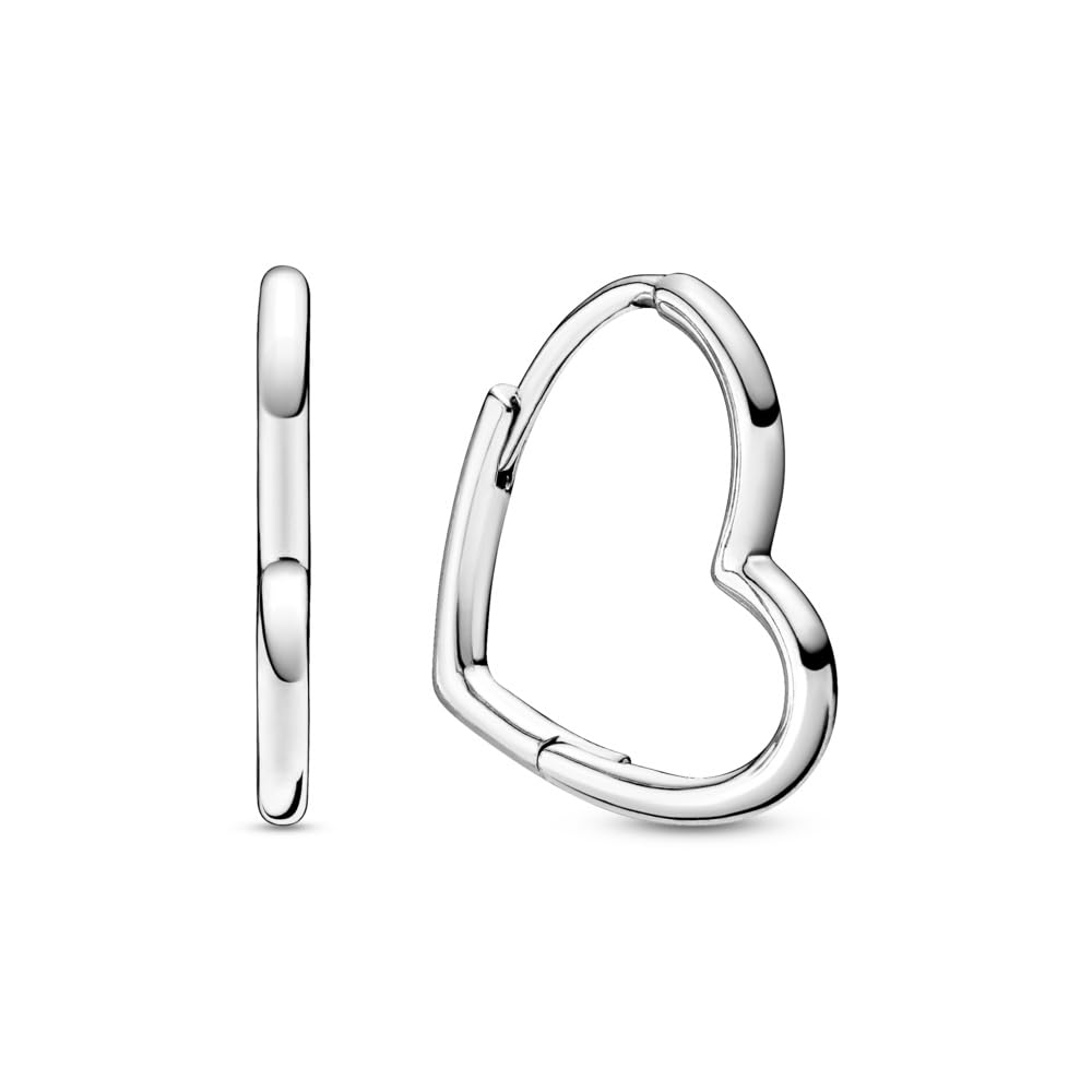 PANDORA Asymmetrical Heart Hoop Earrings - Timeless Earrings for Women - Gift for Her - Made with Sterling Silver - With Gift Box