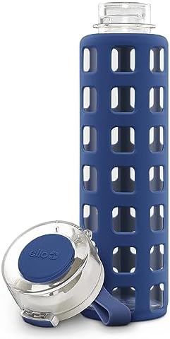 Ello Syndicate 20oz Reusable Glass Water Bottle with One-Touch Leak Proof Flip Lid and Protective Non-Slip Silicone Sleeve and Carry Loop for Coffee, Tea and Water, BPA-free Dishwasher Safe