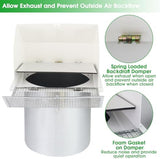 6 Inch Hooded Wall Vent with Screen and Damper,Wall Exhaust Vent Cover Cap,Dryer Vent Cover Outside,External Extractor Wall Vent Hood for House Kitchen Range Hood Air Ventilation,Galvanized Steel,Whit