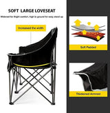 FAIR WIND Oversized Fully Padded Camping Chair Folding Loveseat Camping Couch Double Duo Chair Heavy Duty Quad Fold Arm Chair with Cup Hold - Supports 650 LBS Black