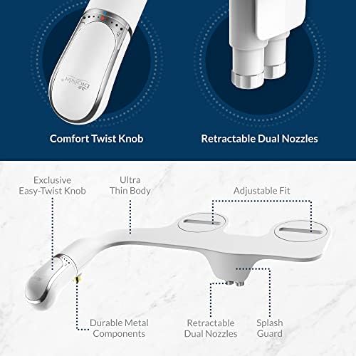 Bio Bidet SlimTwist Simple Toilet White with Dual Nozzle, Fresh Water Spray, Non Bidet Attachment, 1 Pack