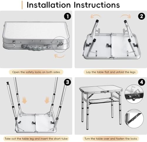 Small Camping Table 2Ft Folding Table 3 Adjustable Height Portable Lightweight Table Aluminum Fold Up Dining Table for Picnic,Beach BBQ,Cooking, Bed Working Outdoor & Indoor