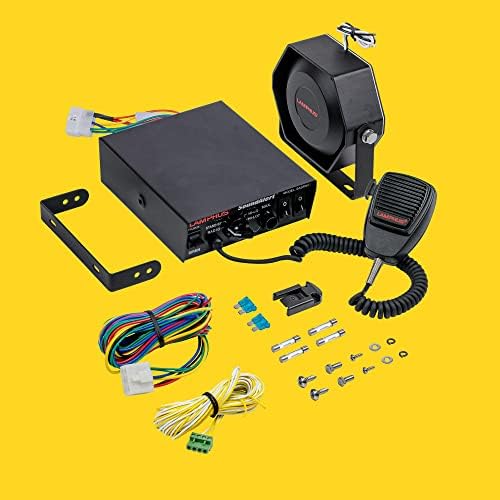 LAMPHUS SoundAlert 12V 100W Police Siren PA System Kit [Slim Speaker] [118-124dB] [Handheld Microphone] [Hands-Free] Warning Emergency Siren for Vehicles Tow Truck UTV ATV Van Car POV RV