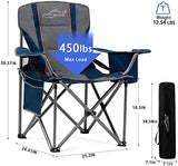 FAIR WIND Oversized Fully Padded Camping Chair with Lumbar Support, Heavy Duty Quad Fold Arm Chair with Cooler Bag - Support 450 LBS，Blue