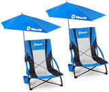 EMERIT Low Beach Chairs for Adults, Sling Beach Chair with Umberalla, Folding Backpack Camping Chair with Cup Holder