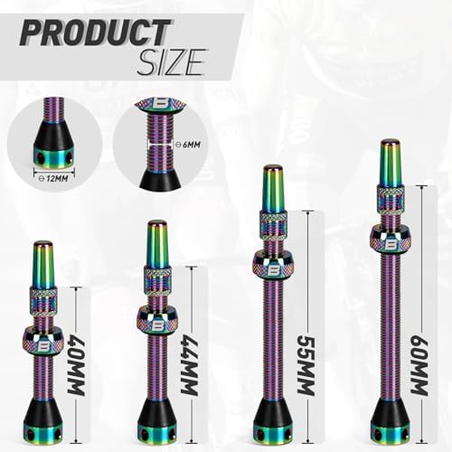 BWSHLF Tubeless Presta Valve Stem 40/44/55/60/65/80/100 mm, Super Light Alloy Presta Valve Stem Kit with Valve Core Remover Tool and Valve Stem Caps - Multiple Color and Size Options(Pair)
